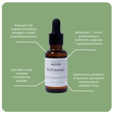 Serum do twarzy BLÓOMskin z koenzymem Q10 i wit. E do skóry dojrzałej i wrażliwej | NOWOŚĆ Serum do twarzy BLÓOMskin z koenzymem Q10 i wit. E do skóry dojrzałej i wrażliwej | NOWOŚĆ
