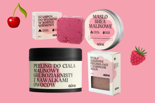 Zestaw 4 produkty - mydło malinowe, szampon wiśnia, masło shea malina, gruboziarnisty scrub do ciała