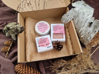 Zestaw prezentowy - 3 produkty - mydło do rąk, szampon wiśnia, masło shea malina